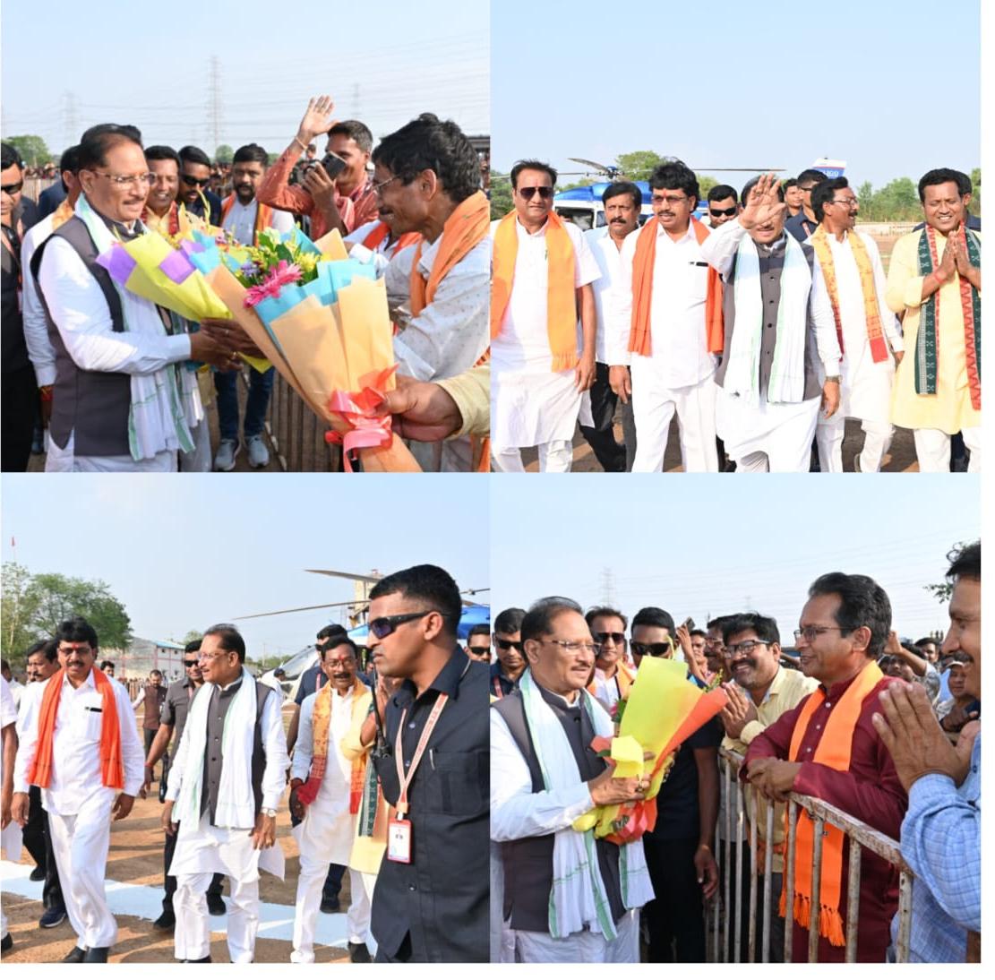 सुशासन तिहार में रायगढ़ पहुंचे सीएम विष्णुदेव साय, कोतरा हेलीपेड पर हुआ भव्य स्वागत
