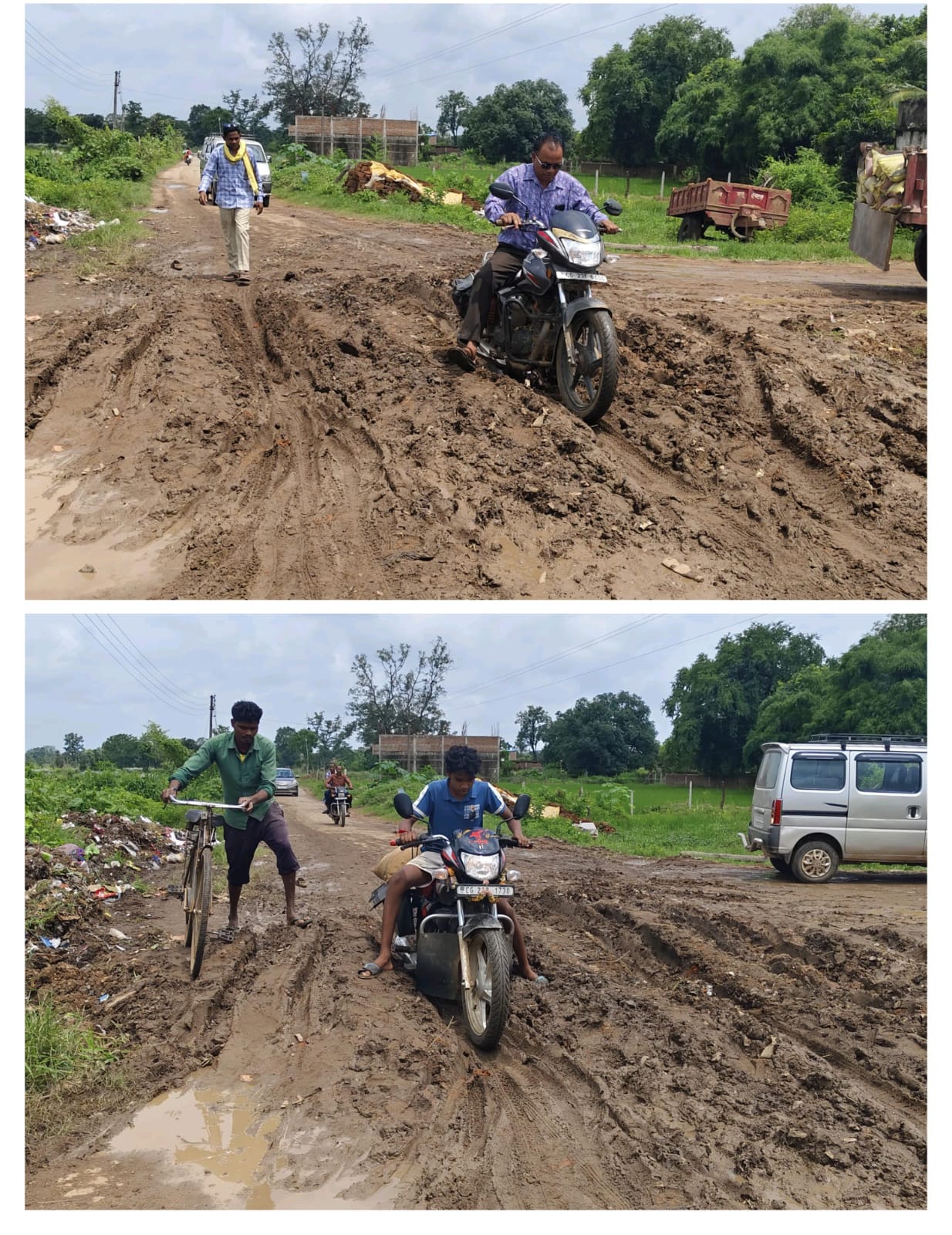 पीडब्ल्यूडी रोड में पाइप लगाने हेतु खुदाई कर मिट्टी डाल कर छोड़ दिया गया, दिन भर फंसती रही गाड़ियां
