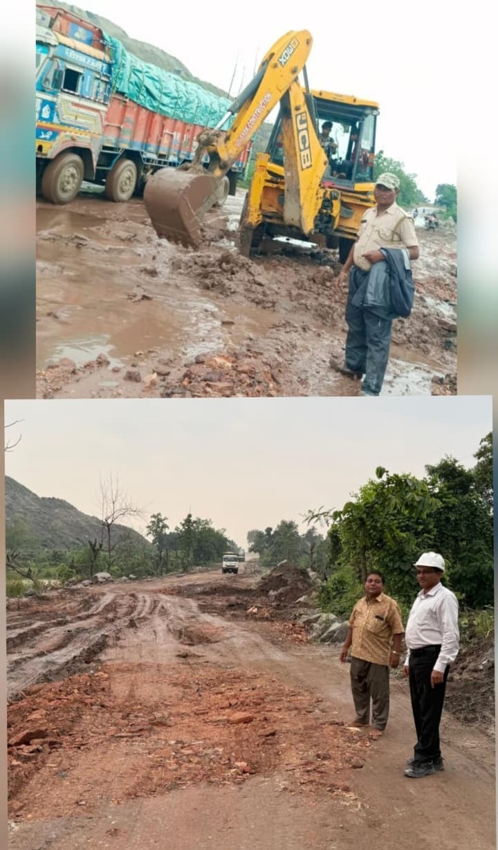 छाल-एड़ू मार्ग पर SECL का एक्शन - गड्ढों में जेसीबी से भराव शुरू, राहगीरों को मिलेगी राहत