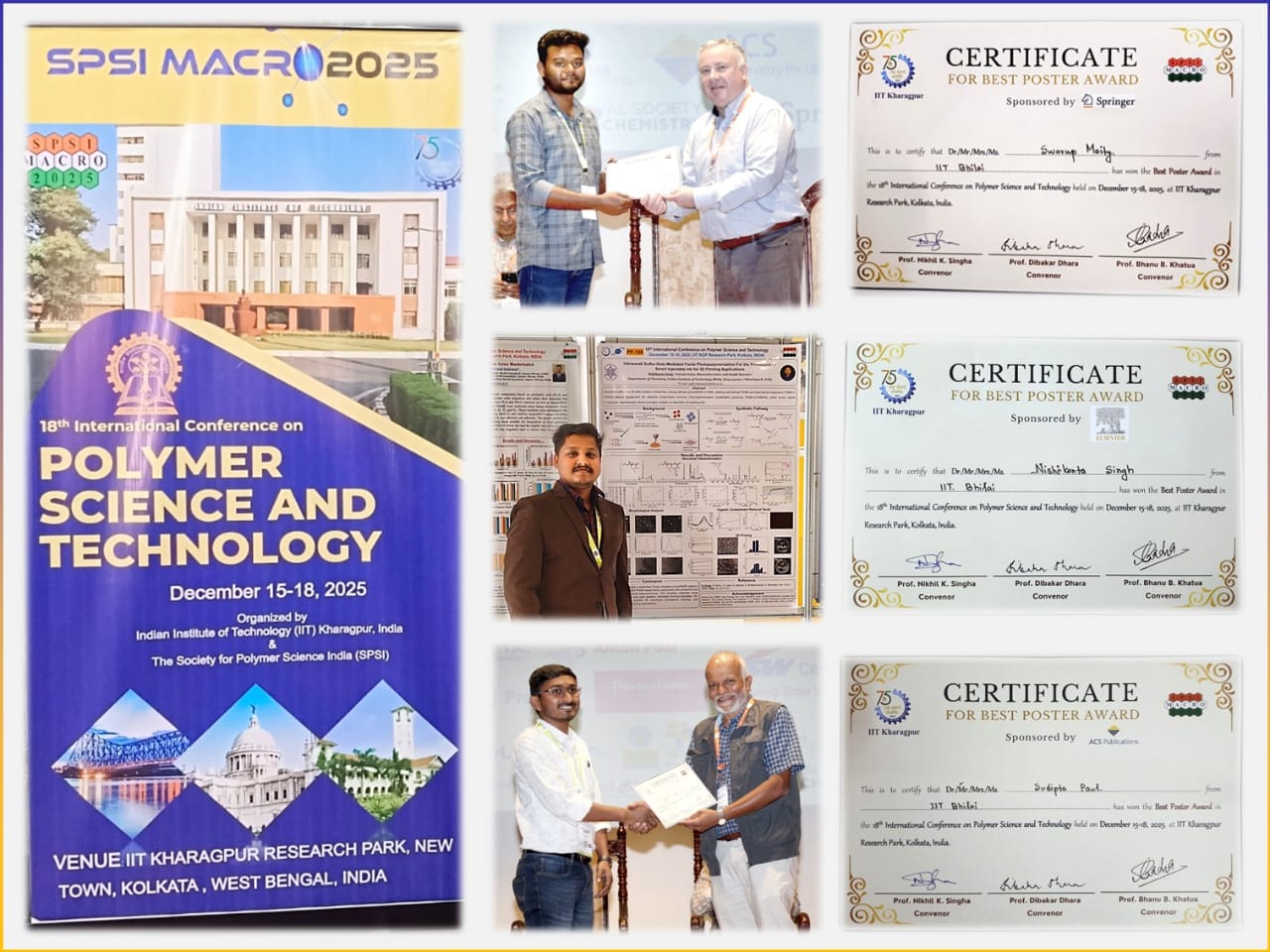 अंतरराष्ट्रीय पॉलिमर विज्ञान सम्मेलन में आईआईटी भिलाई के शोधकर्ताओं को मिला पुरस्कार