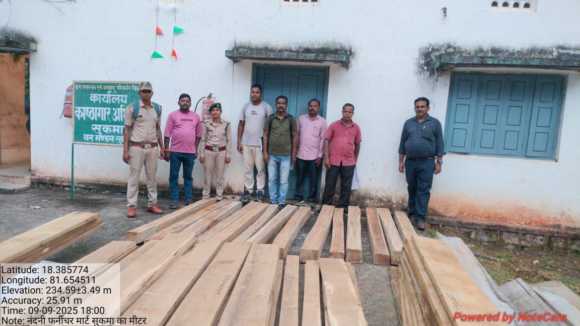 सुकमा वन परिक्षेत्र में अवैध सागौन परिवहन एवं फर्नीचर मार्ट पर बड़ी कार्यवाही – लगभग ₹2 लाख का सागौन जप्त